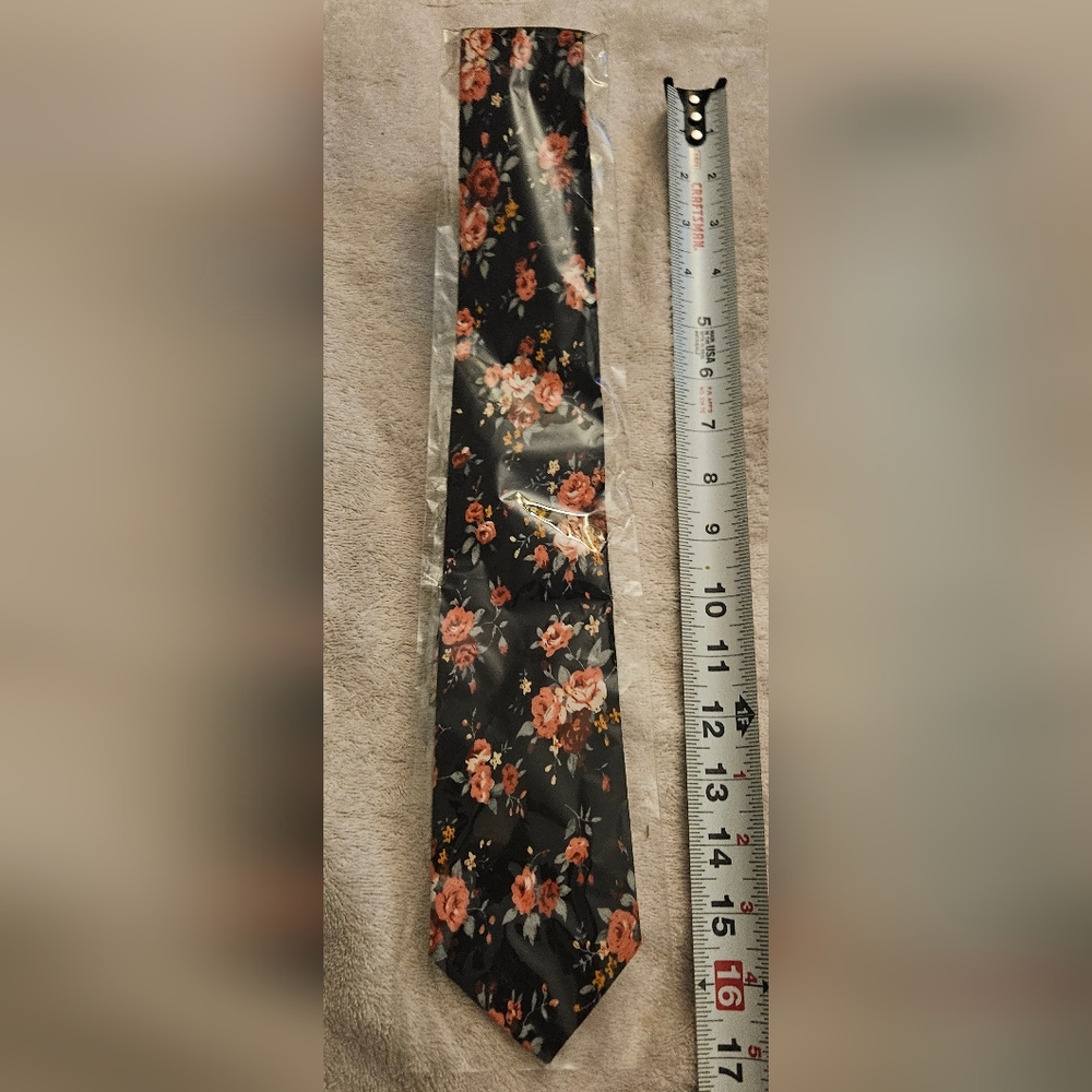 Brand New Cotton Black and Coral Arcata Floral Tie by Tiemart. Black and Coral!